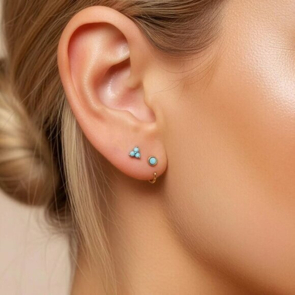 Jewelry - Turquoise Trio Stud Earrings December Birthstone Gold Cluster Dainty Studs